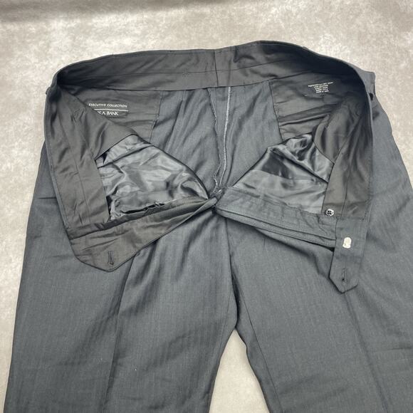 Jos A Bank Executive Mens 40 x 30.5 Black Dress Pants Wool Pleated Herringbone - Picture 5 of 9
